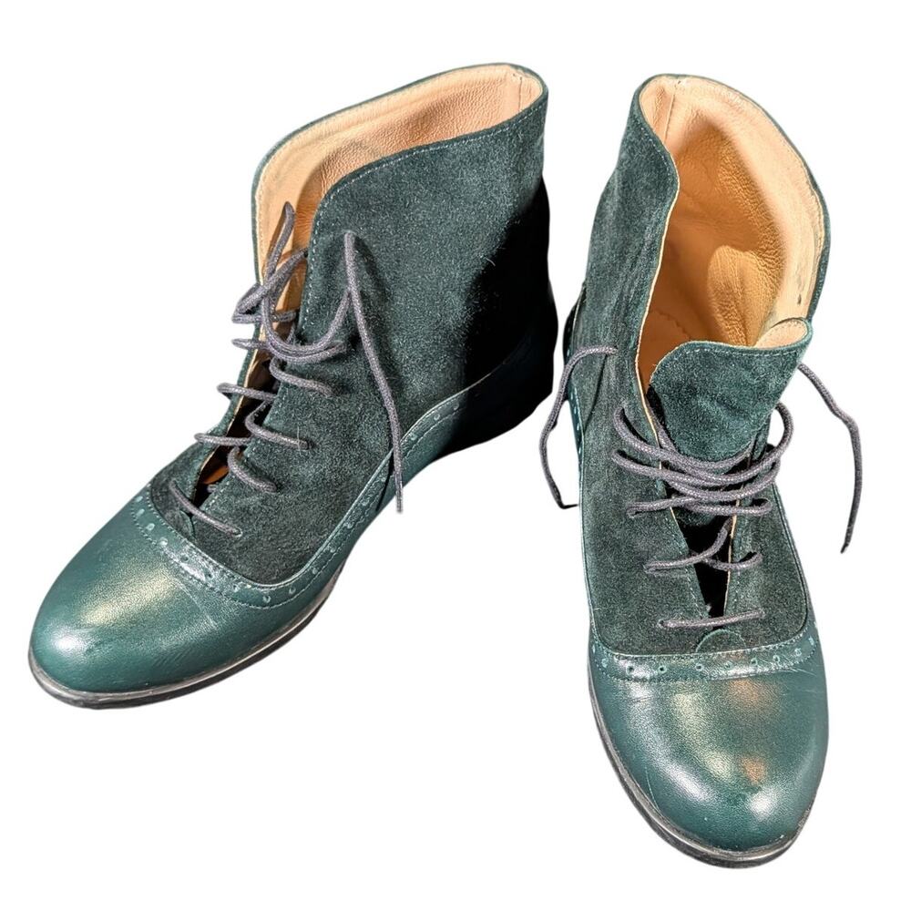 Julia Bo Armada Green Leather Suede Lace Up Oxford Boots EU 35 Womens US 5